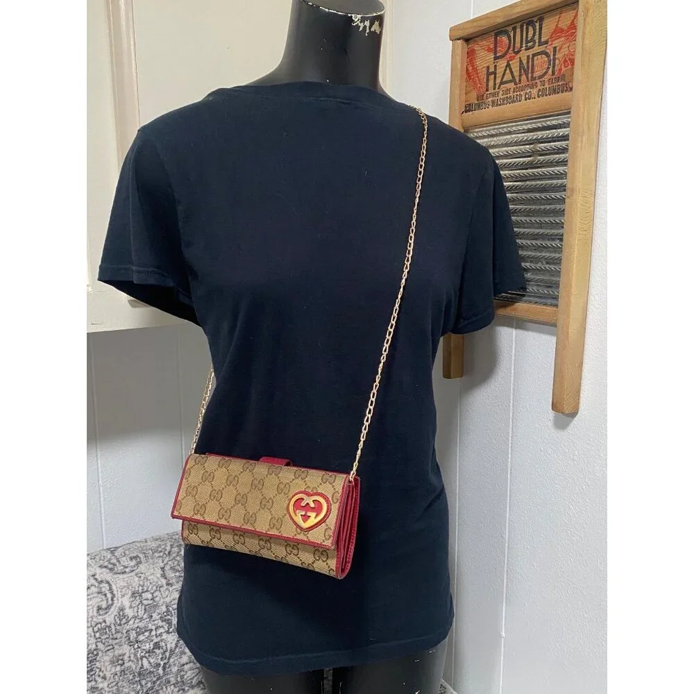 Gucci GG Monogram Lovely Heart Continental Bifold Wallet with Chain Strap - Picture 2 of 11